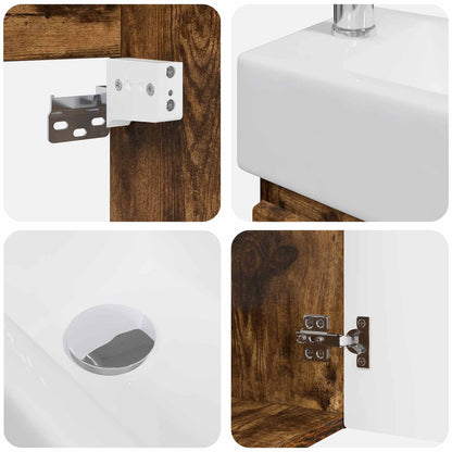 Bathroom Vanity Unit with Tap Smoked Oak 45.5 x 25.5 x 84 cm