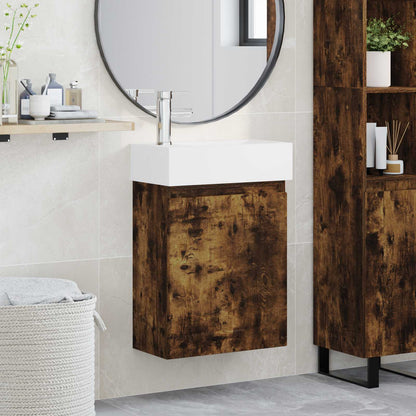 Bathroom Vanity Unit with Tap Smoked Oak 45.5 x 25.5 x 84 cm