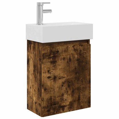 Bathroom Vanity Unit with Tap Smoked Oak 45.5 x 25.5 x 84 cm