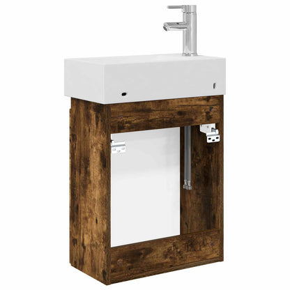 Bathroom Vanity Unit with Tap Smoked Oak 45.5 x 25.5 x 84 cm