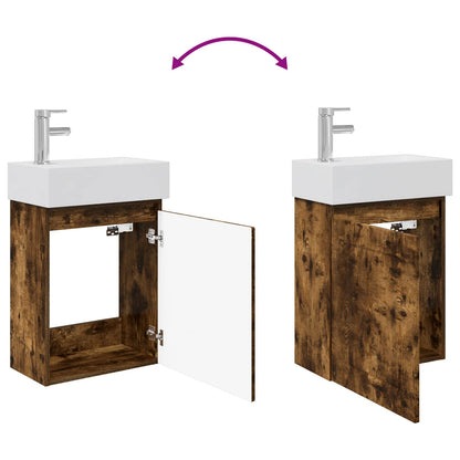 Bathroom Vanity Unit with Tap Smoked Oak 45.5 x 25.5 x 84 cm