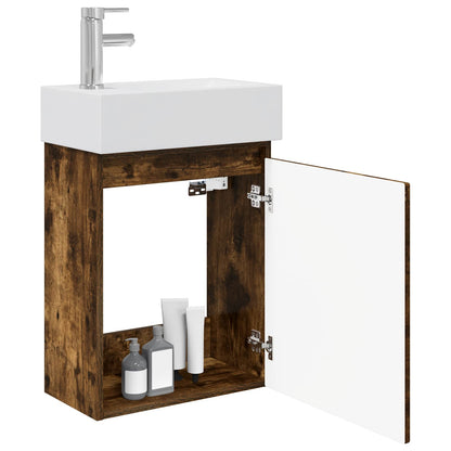 Bathroom Vanity Unit with Tap Smoked Oak 45.5 x 25.5 x 84 cm