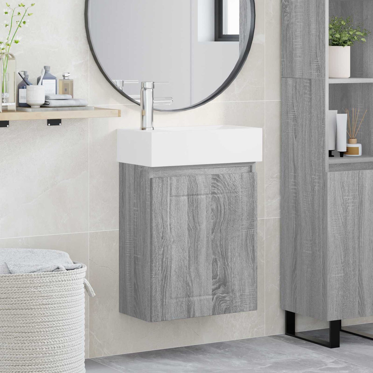 Bathroom Vanity Unit with Tap Grey Sonoma 45.5 x 25.5 x 84 cm