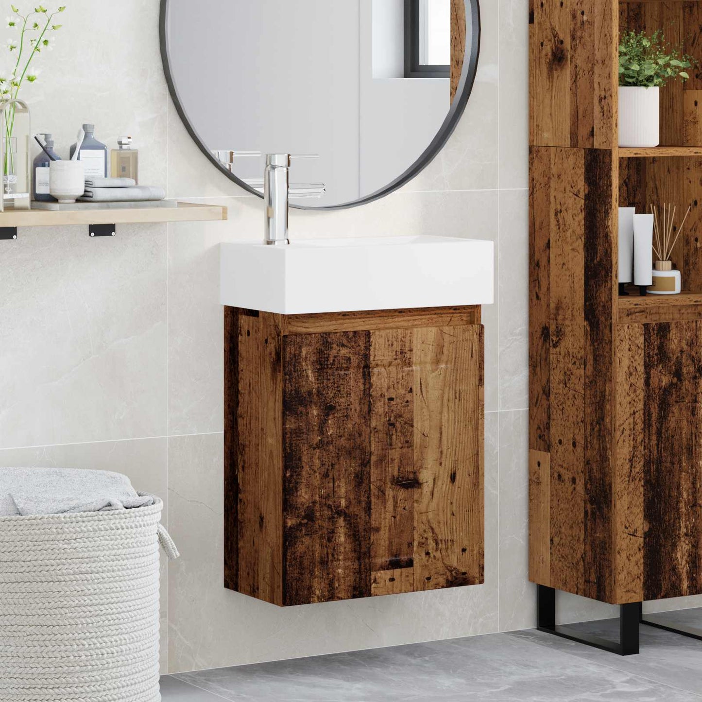 Bathroom Vanity Unit with Tap Old Wood 45.5 x 25.5 x 84 cm