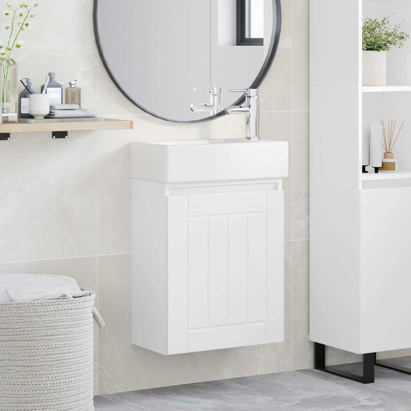 Bathroom Vanity Unit with Tap White 45.5 x 25.5 x 84 cm