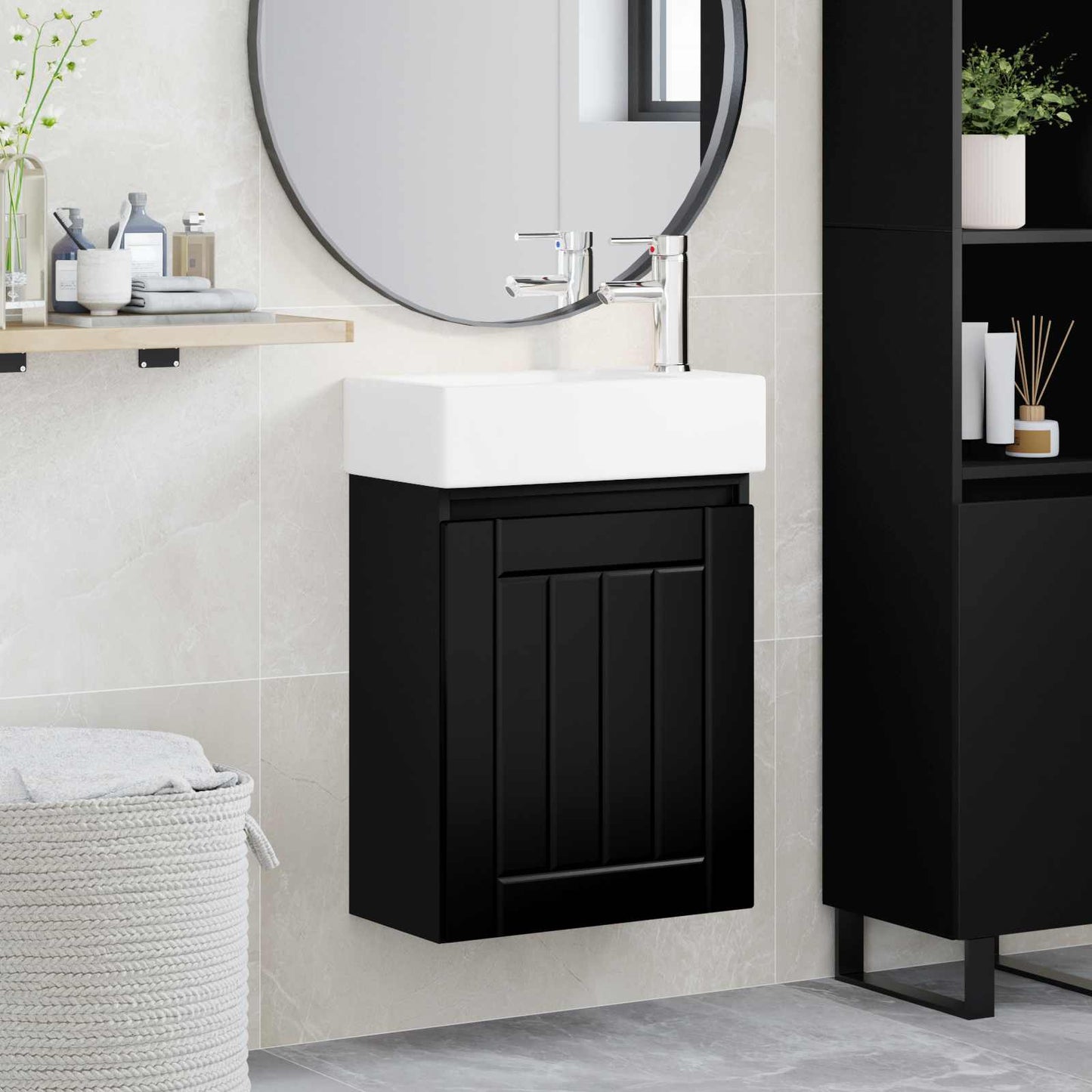 Bathroom Vanity Unit with Tap Black 45.5 x 25.5 x 84 cm