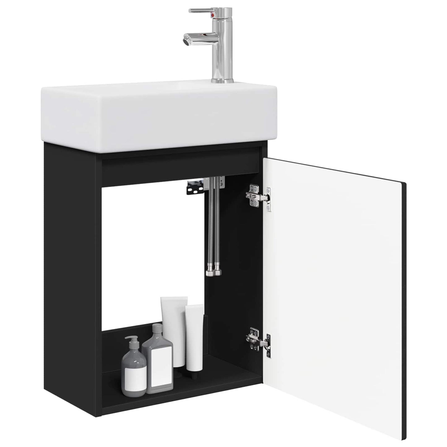 Bathroom Vanity Unit with Tap Black 45.5 x 25.5 x 84 cm
