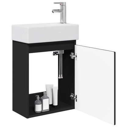 Bathroom Vanity Unit with Tap Black 45.5 x 25.5 x 84 cm