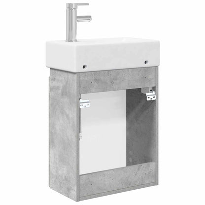 Bathroom Vanity Unit with Tap Concrete Grey 45.5 x 25.5 x 84 cm