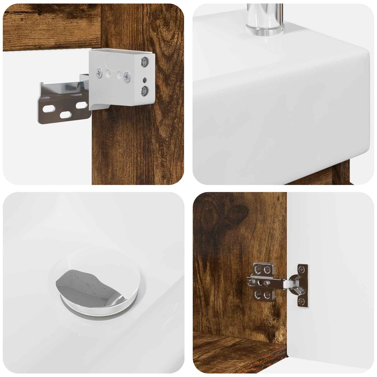 Bathroom Vanity Unit with Tap Smoked Oak 45.5 x 25.5 x 84 cm