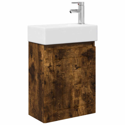 Bathroom Vanity Unit with Tap Smoked Oak 45.5 x 25.5 x 84 cm