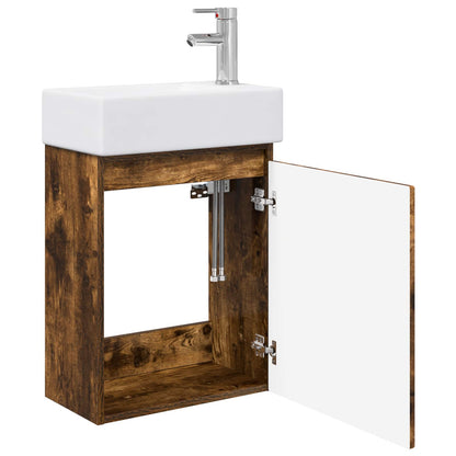 Bathroom Vanity Unit with Tap Smoked Oak 45.5 x 25.5 x 84 cm
