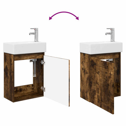 Bathroom Vanity Unit with Tap Smoked Oak 45.5 x 25.5 x 84 cm
