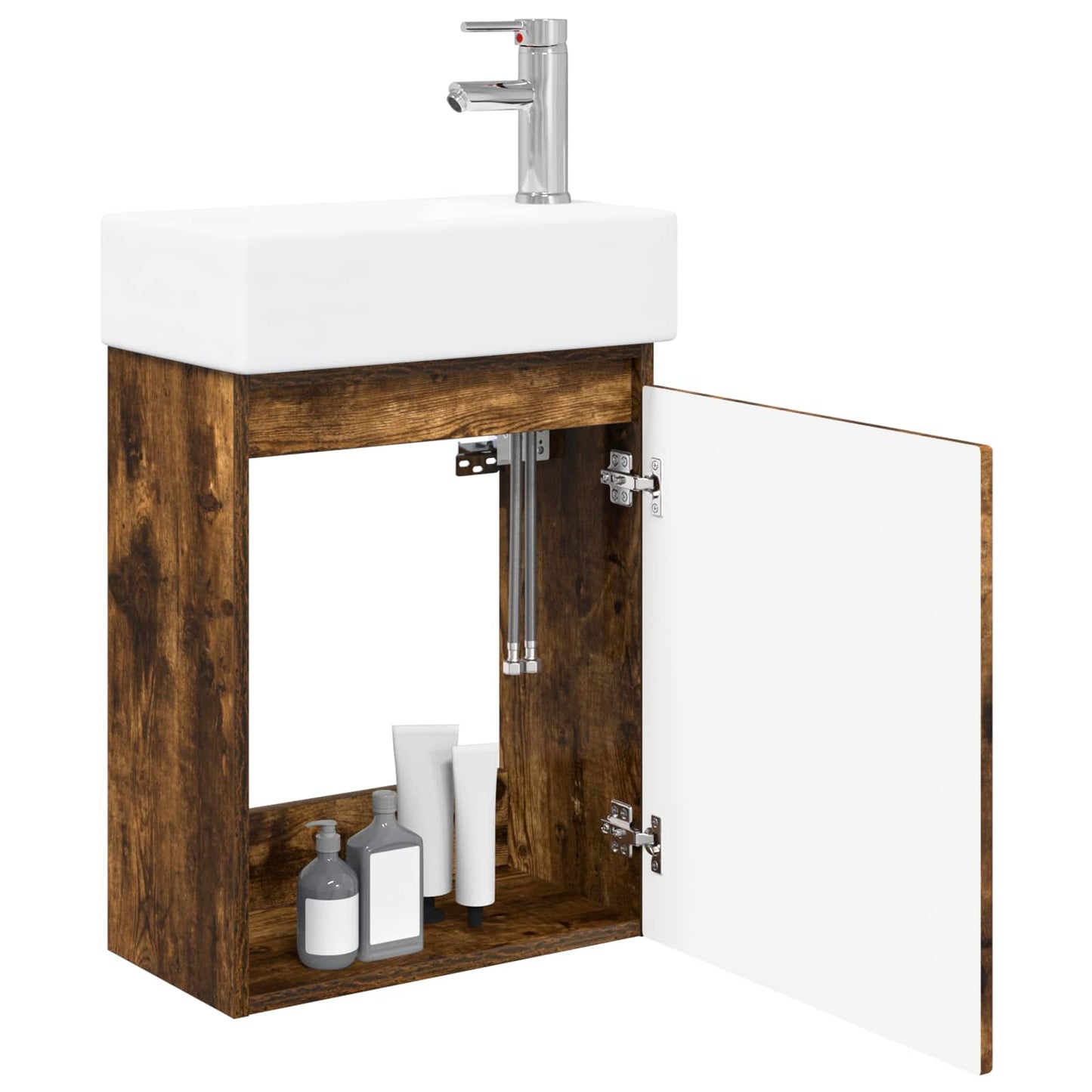 Bathroom Vanity Unit with Tap Smoked Oak 45.5 x 25.5 x 84 cm