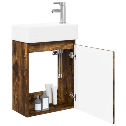 Bathroom Vanity Unit with Tap Smoked Oak 45.5 x 25.5 x 84 cm