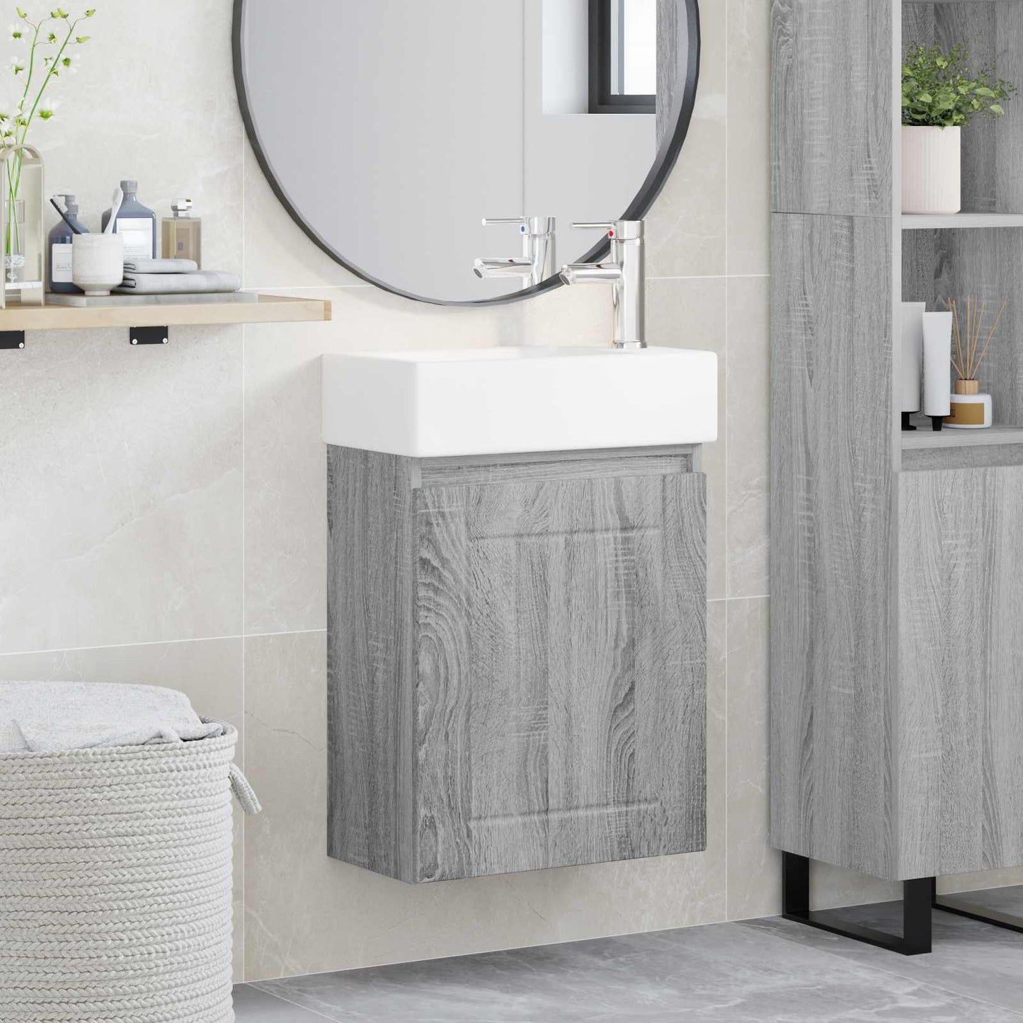 Bathroom Vanity Unit with Tap Grey Sonoma 45.5 x 25.5 x 84 cm