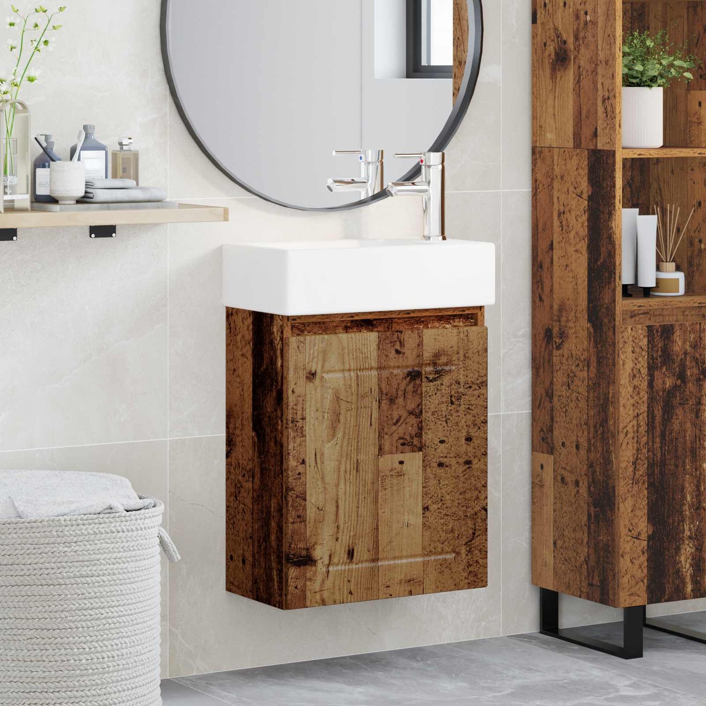 Bathroom Vanity Unit with Tap Old Wood 45.5 x 25.5 x 84 cm