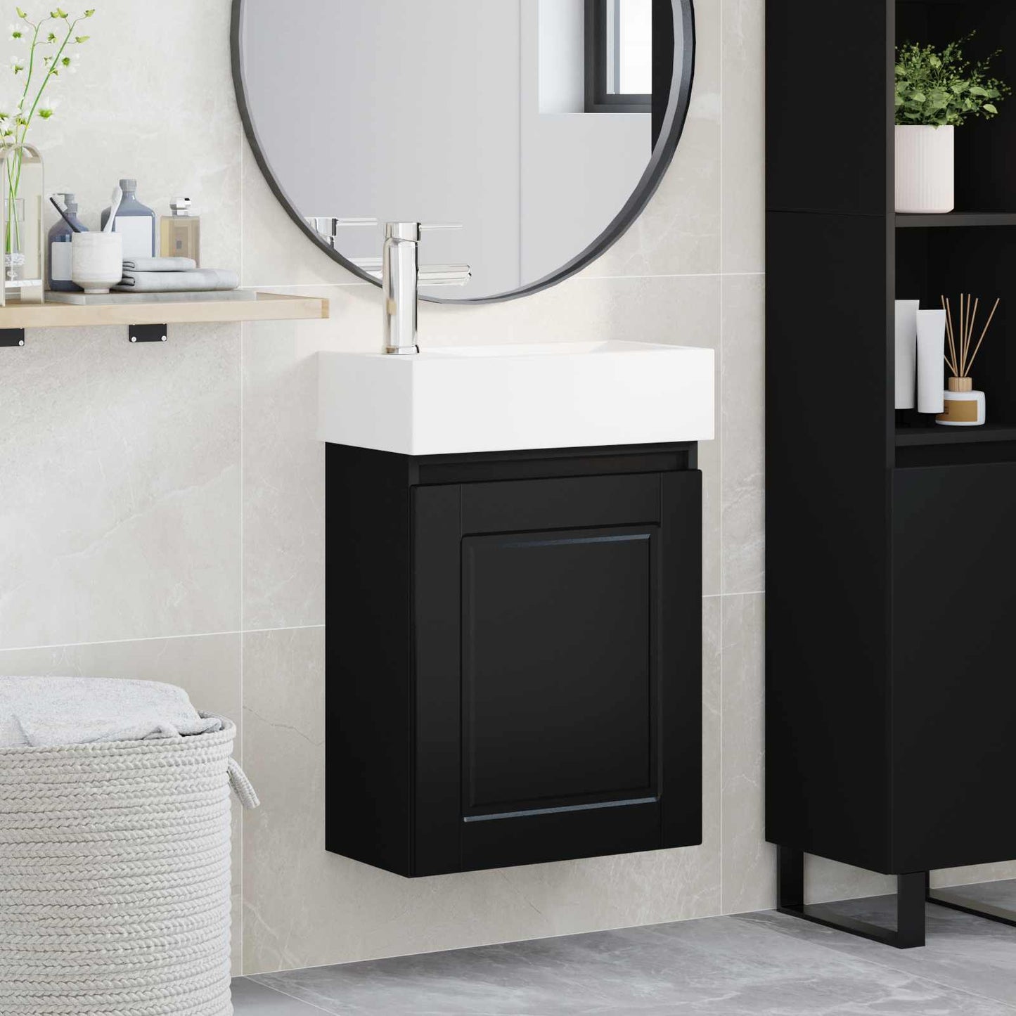 Bathroom Vanity Unit with Tap Black 45.5 x 22.5 x 84 cm
