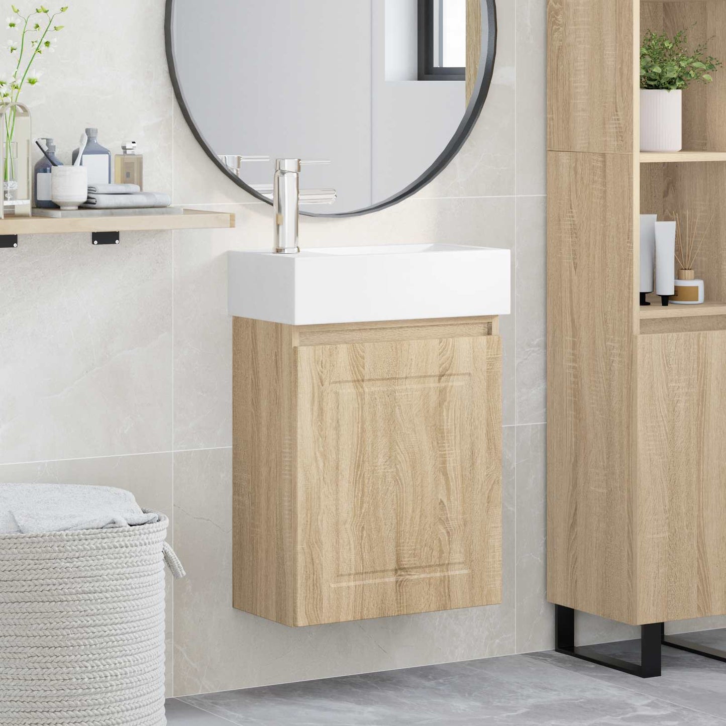 Bathroom Vanity Unit with Tap Sonoma Oak 45.5 x 22.5 x 84 cm