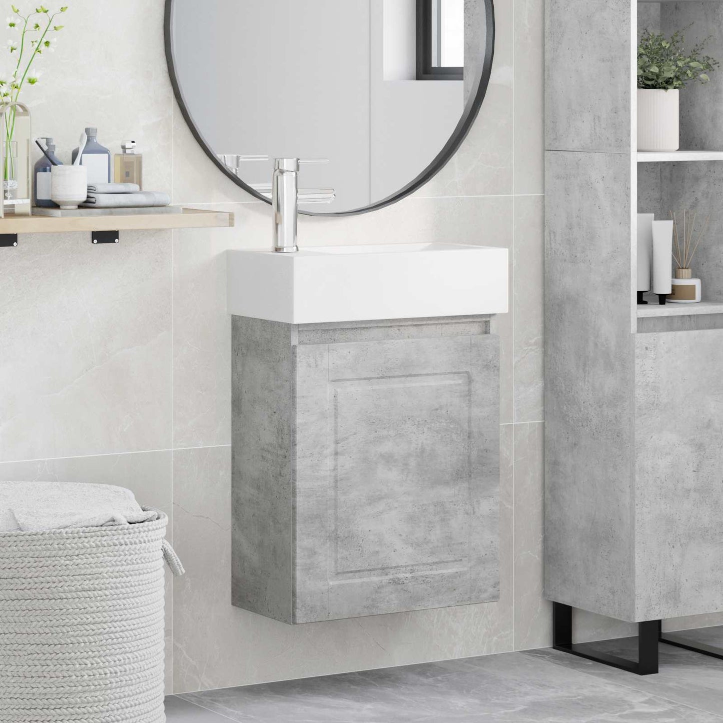 Bathroom Vanity Unit with Tap Concrete Grey 45.5 x 22.5 x 84 cm