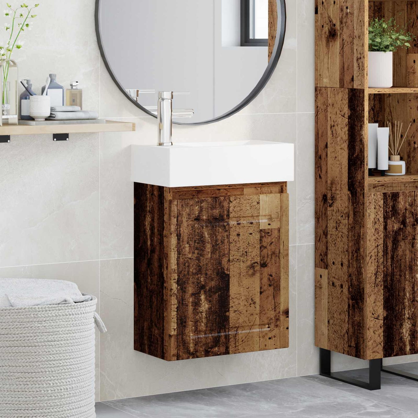 Bathroom Vanity Unit with Tap Old Wood 45.5 x 22.5 x 84 cm