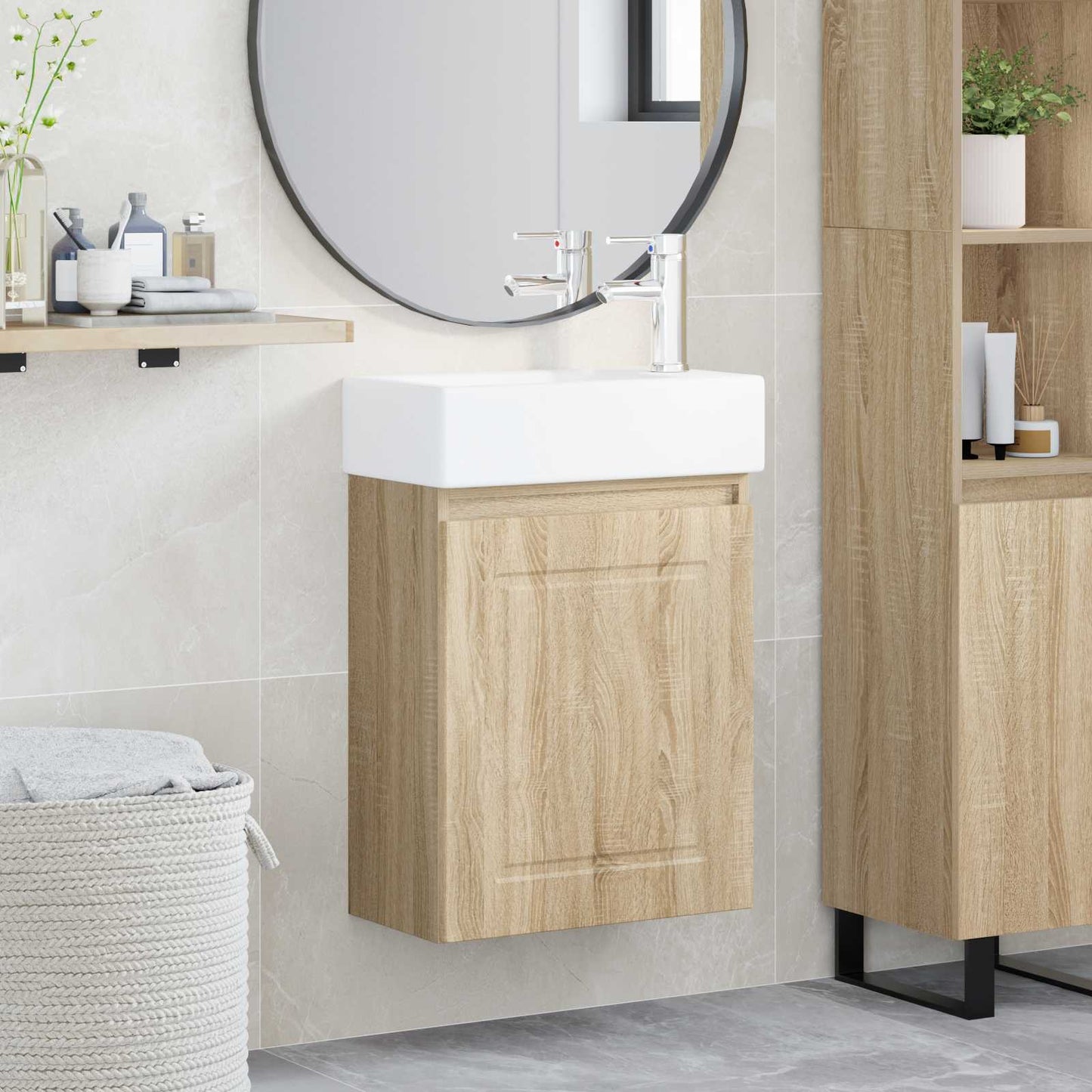 Bathroom Vanity Unit with Tap Sonoma Oak 45.5 x 22.5 x 84 cm