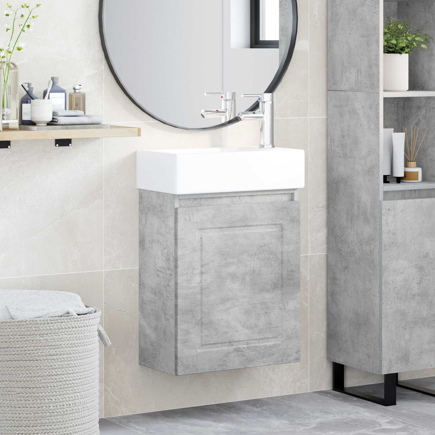 Bathroom Vanity Unit with Tap Concrete Grey 45.5 x 22.5 x 84 cm