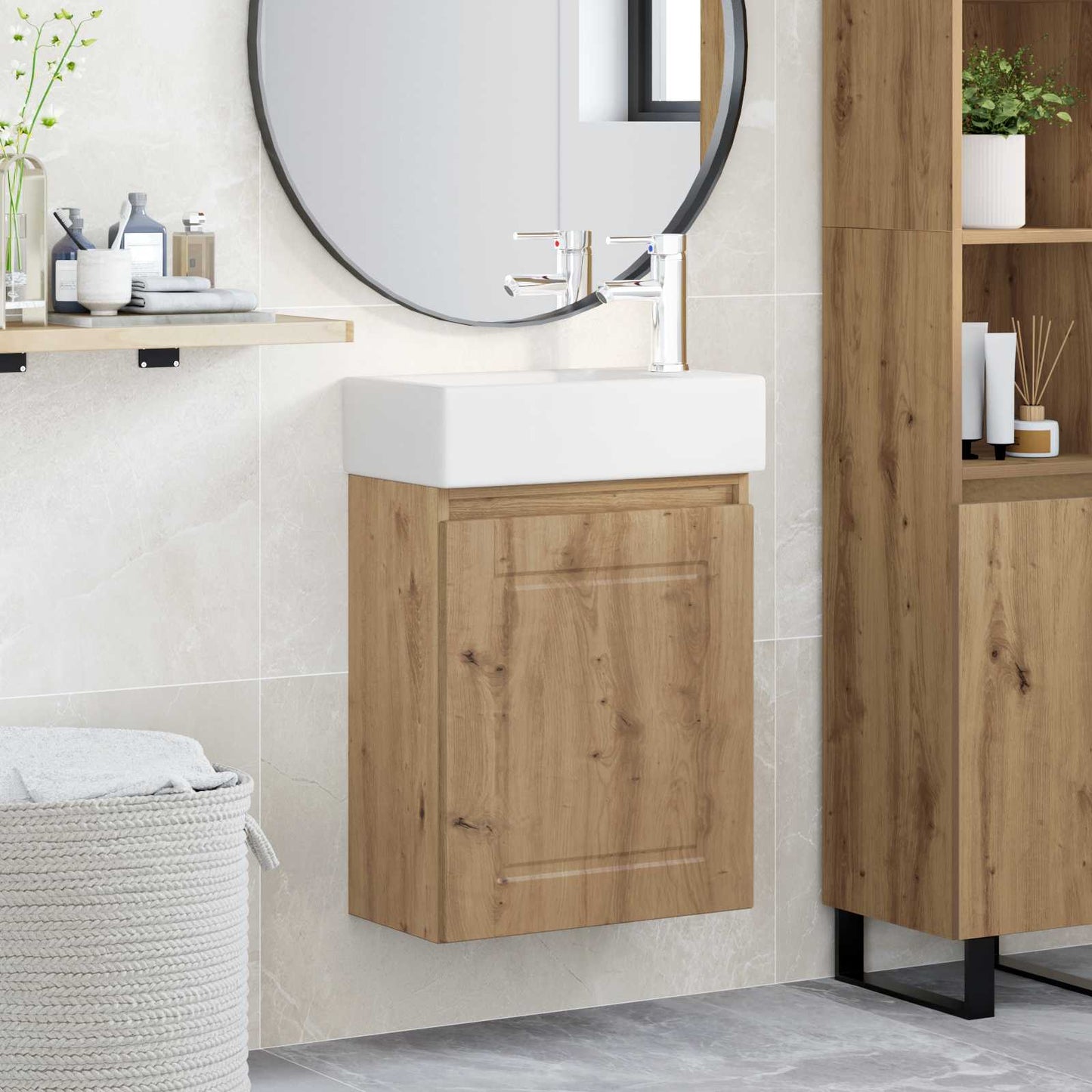 Bathroom Vanity Unit with Tap Artisan Oak 45.5 x 22.5 x 84 cm