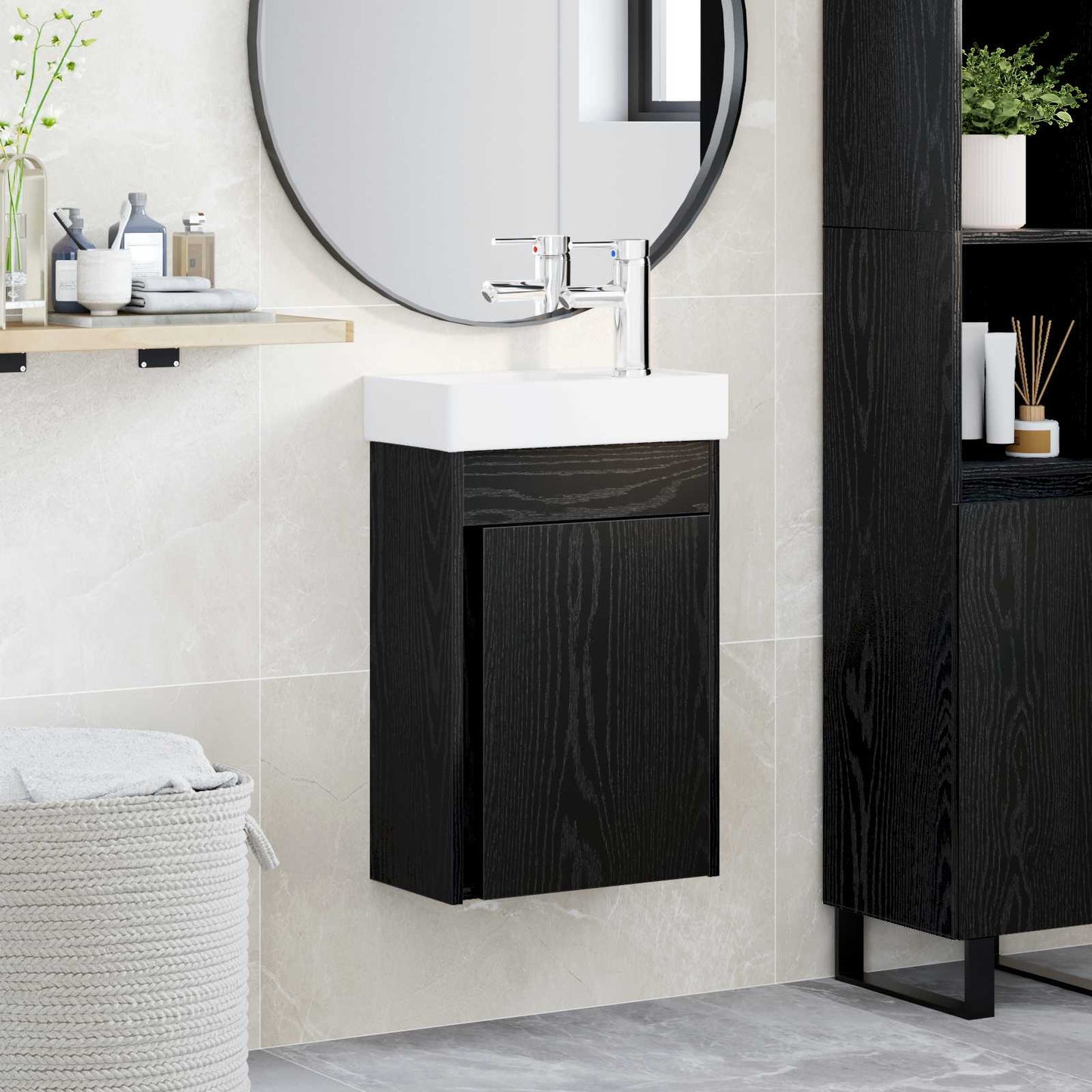 Bathroom Vanity Unit with Tap Black Oak 40.5 x 22.5 x 62 cm