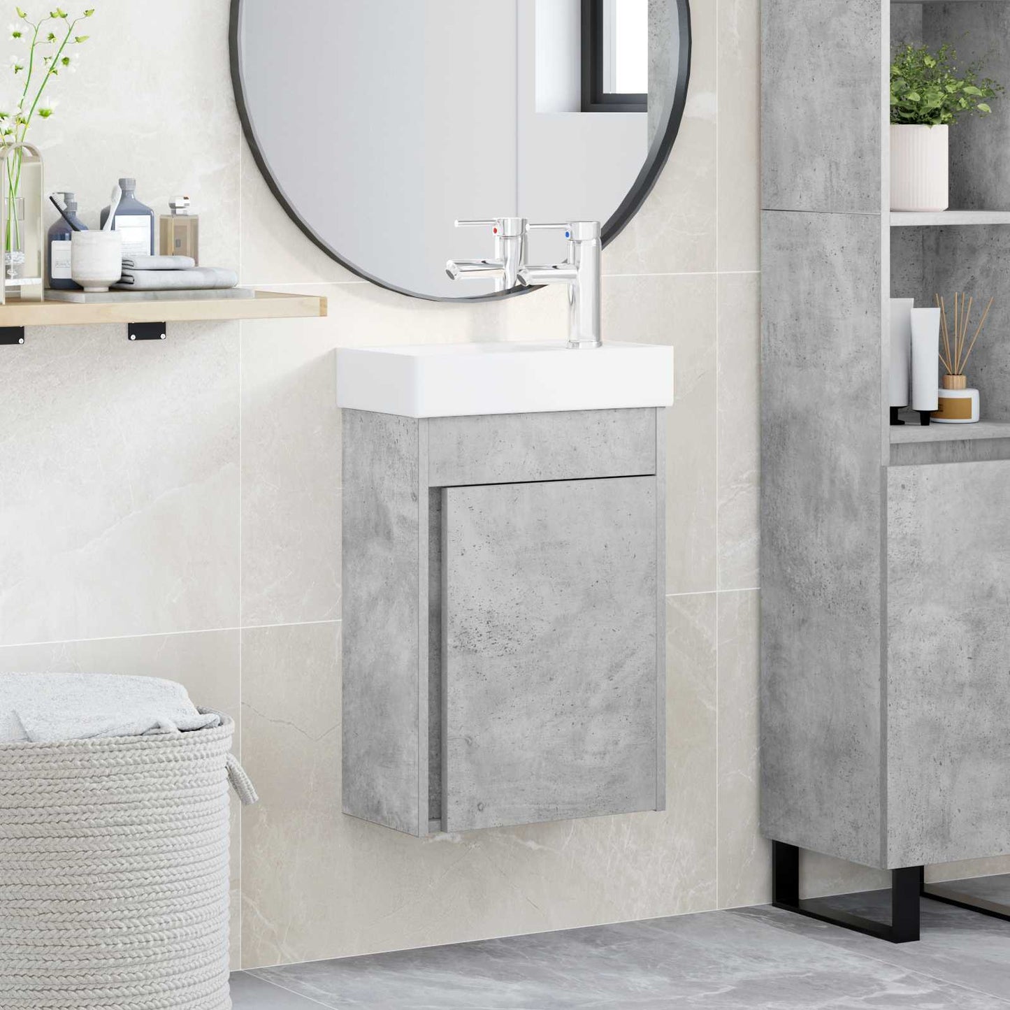 Bathroom Vanity Unit with Tap Concrete Grey 40.5 x 22.5 x 62 cm