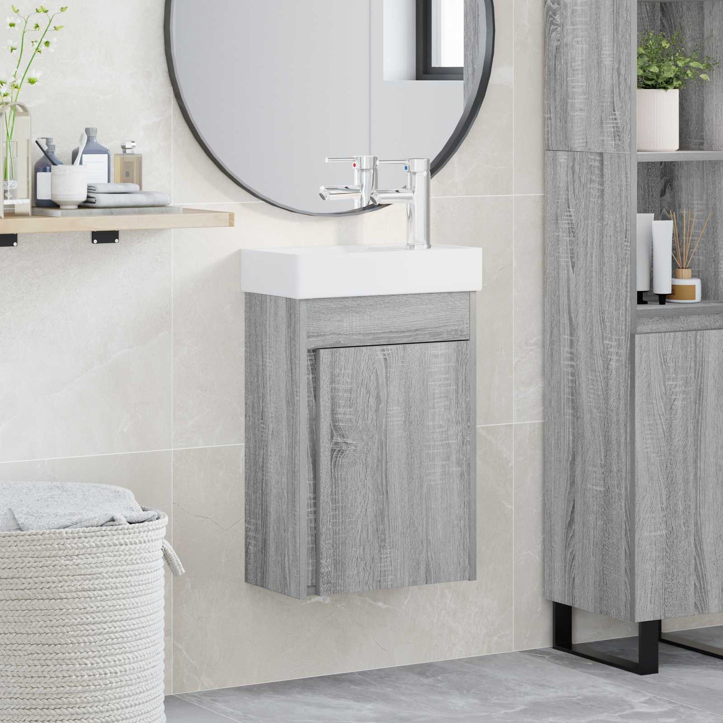 Bathroom Vanity Unit with Tap Grey Sonoma 40.5 x 22.5 x 62 cm