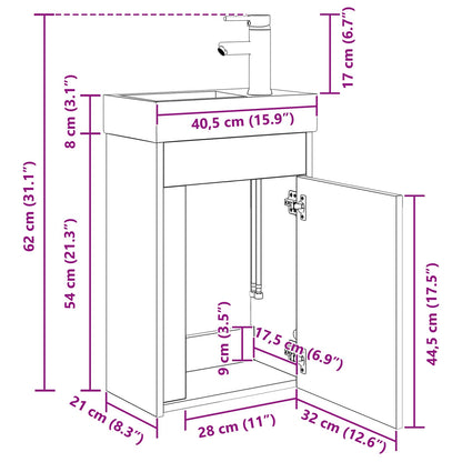 Bathroom Vanity Unit with Tap Grey Sonoma 40.5 x 22.5 x 62 cm