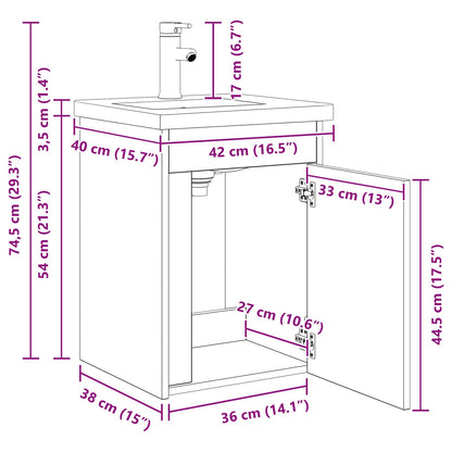 Bathroom Vanity Unit with Tap Concrete Grey 42 x 40 x 74.5 cm
