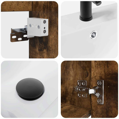 Bathroom Vanity Unit with Tap Smoked Oak 42 x 40 x 74.5 cm