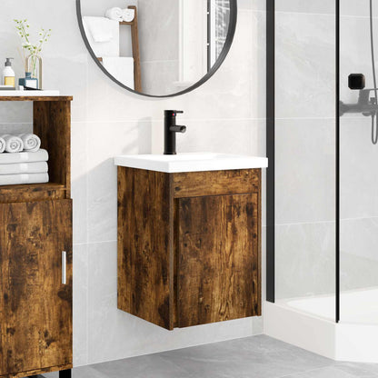 Bathroom Vanity Unit with Tap Smoked Oak 42 x 40 x 74.5 cm