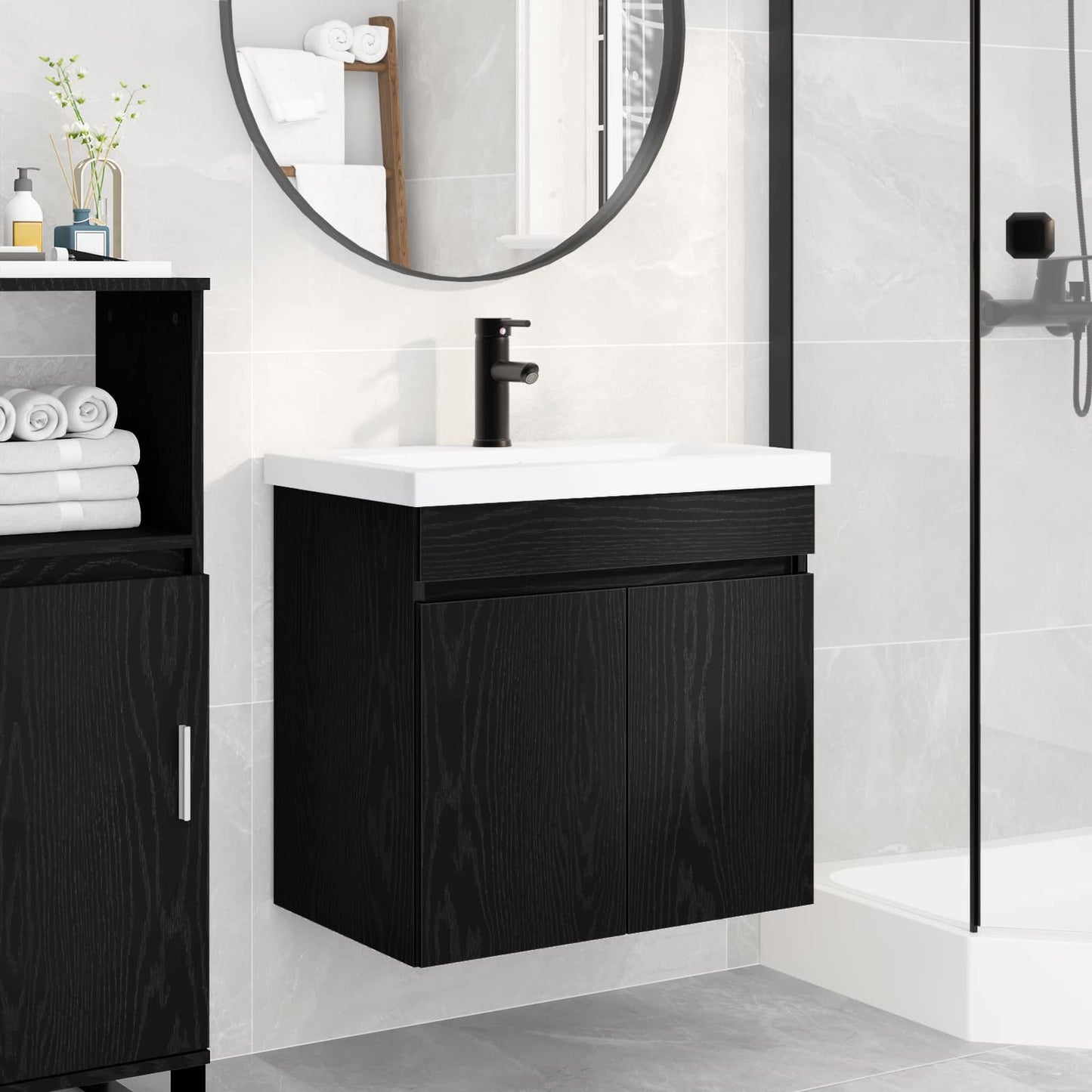 Bathroom Vanity Unit with Tap Black Oak 61 x 40 x 74.5 cm