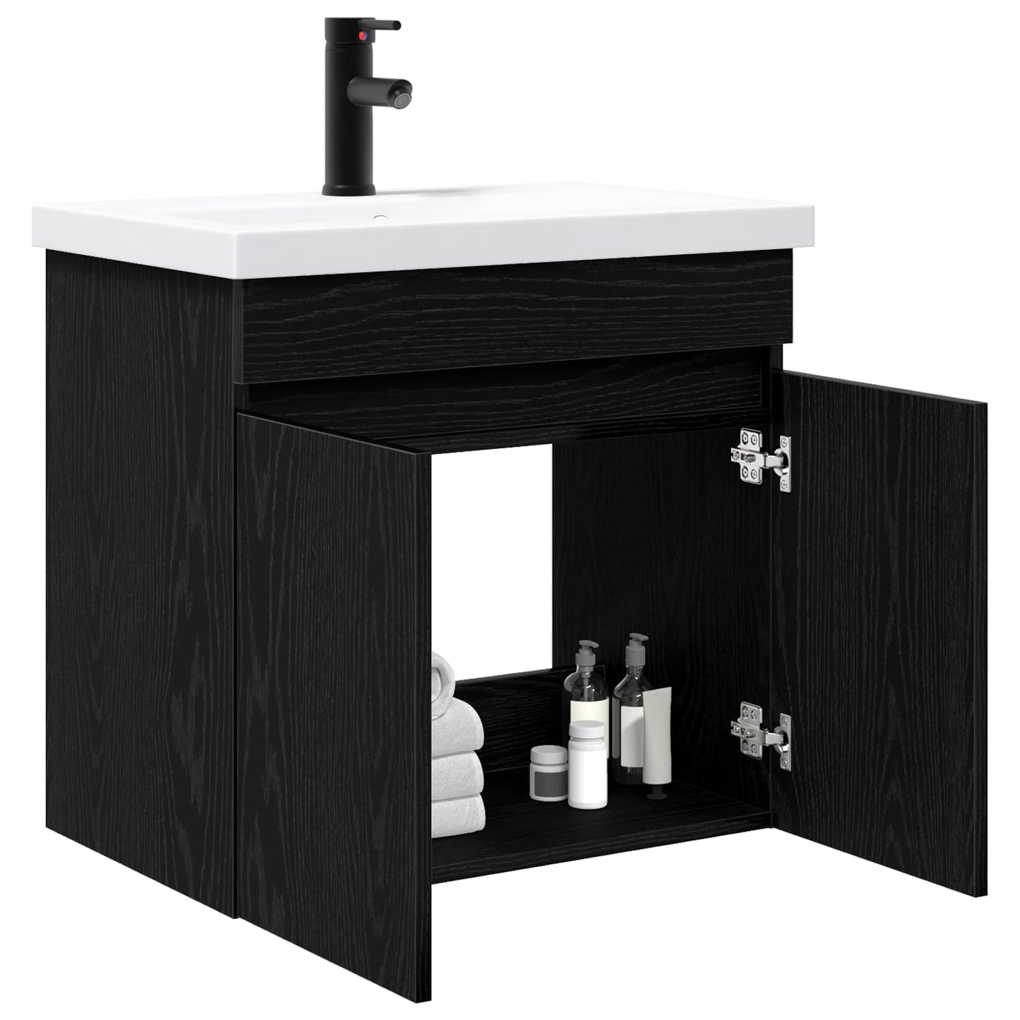 Bathroom Vanity Unit with Tap Black Oak 61 x 40 x 74.5 cm