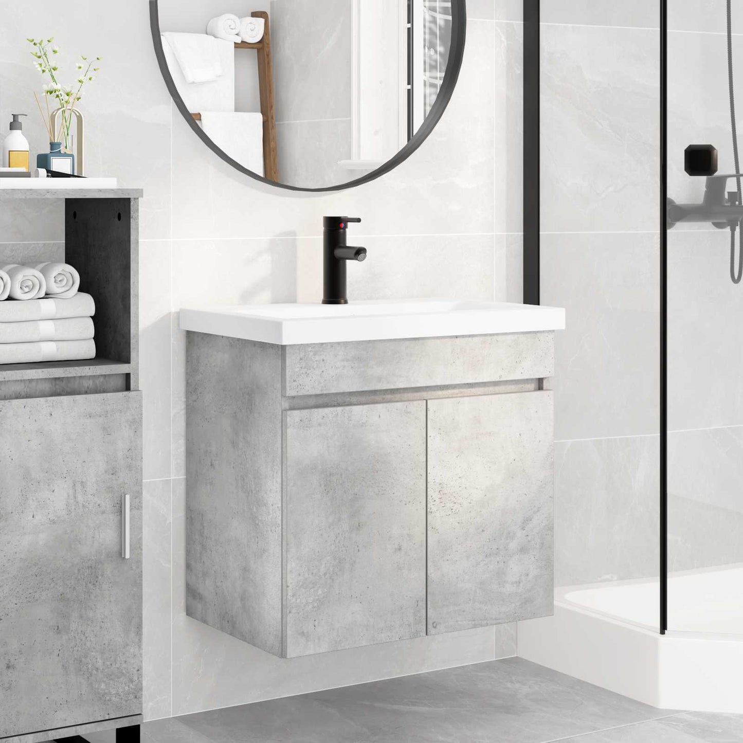 Bathroom Vanity Unit with Tap Concrete Grey 61 x 40 x 74.5 cm