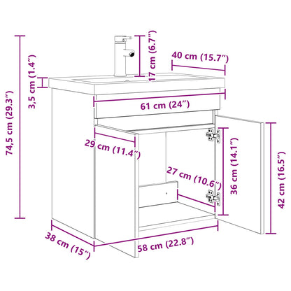 Bathroom Vanity Unit with Tap Concrete Grey 61 x 40 x 74.5 cm