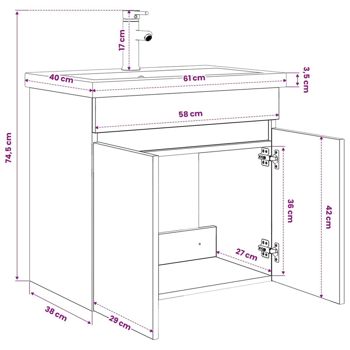 Bathroom Vanity Unit with Tap Old Wood 61 x 40 x 74.5 cm