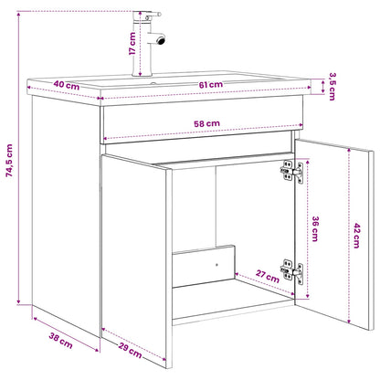 Bathroom Vanity Unit with Tap Old Wood 61 x 40 x 74.5 cm