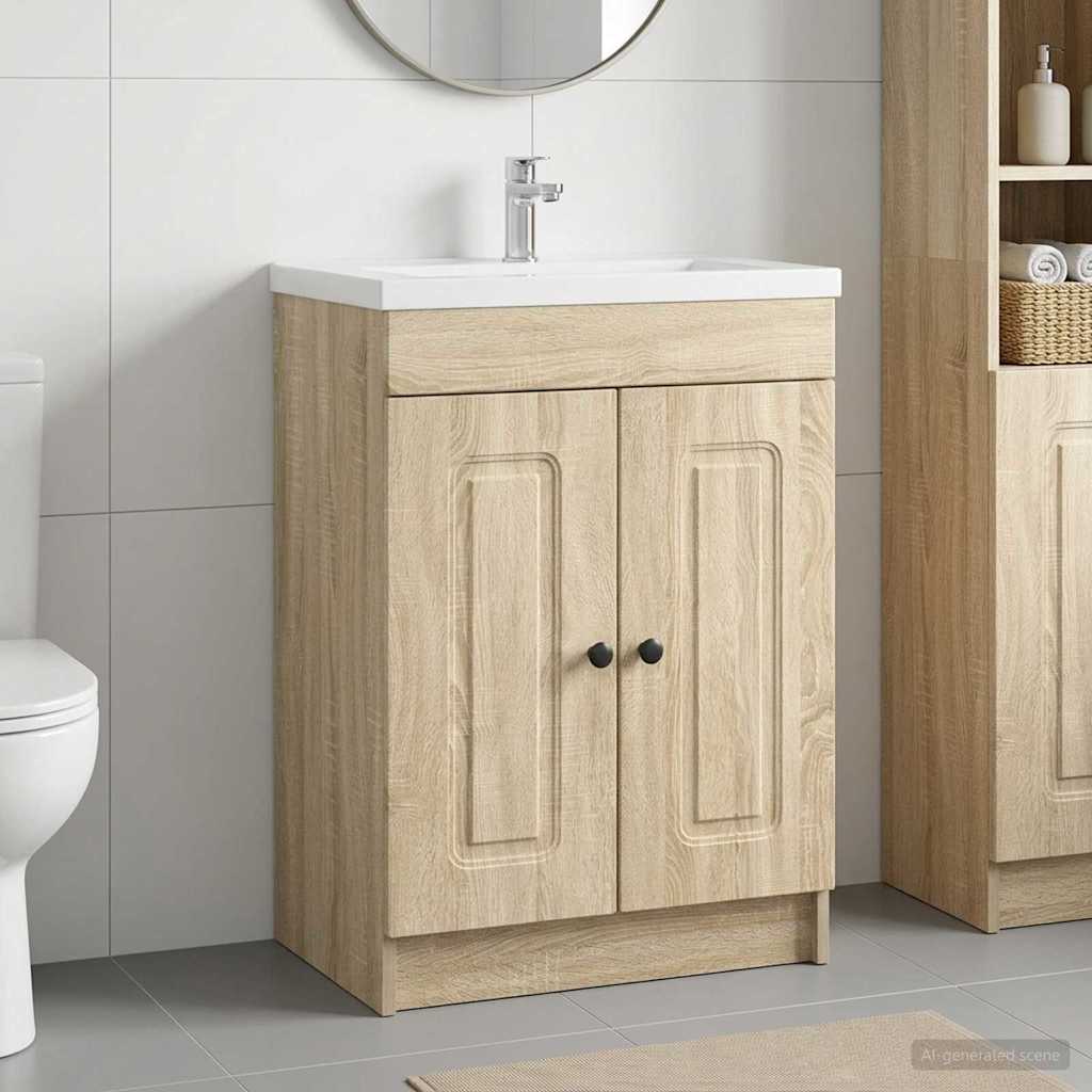 Bathroom under Sink Cabinet Sonoma Oak 56 x 37.5 x 81 cm