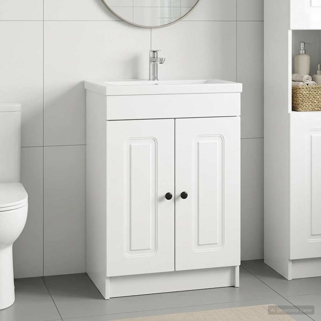 Bathroom under Sink Cabinet High Gloss White 56 x 37.5 x 81 cm