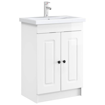 Bathroom under Sink Cabinet High Gloss White 56 x 37.5 x 81 cm