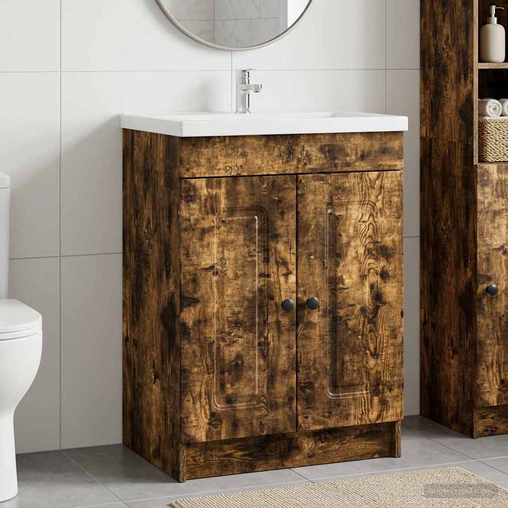 Bathroom under Sink Cabinet Smoked Oak 56 x 37.5 x 81 cm