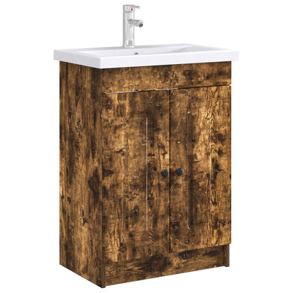 Bathroom under Sink Cabinet Smoked Oak 56 x 37.5 x 81 cm