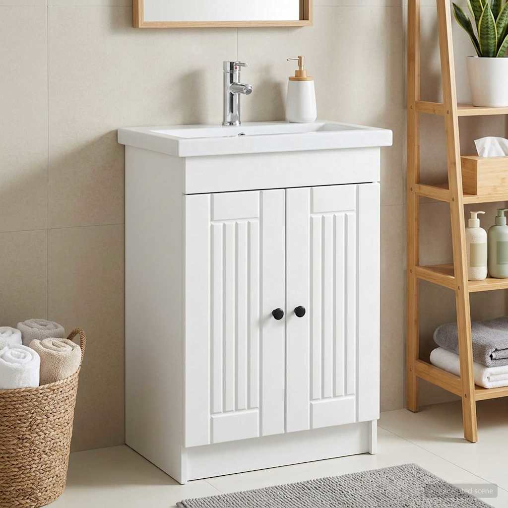 Bathroom under Sink Cabinet White 56 x 37.5 x 81 cm