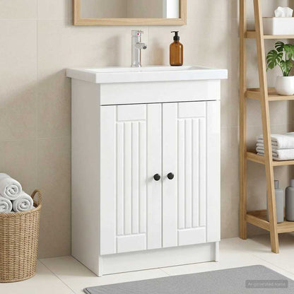 Bathroom under Sink Cabinet High Gloss White 56 x 37.5 x 81 cm