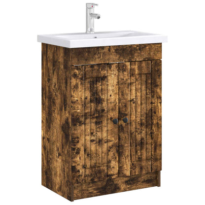 Bathroom under Sink Cabinet Smoked Oak 56 x 37.5 x 81 cm