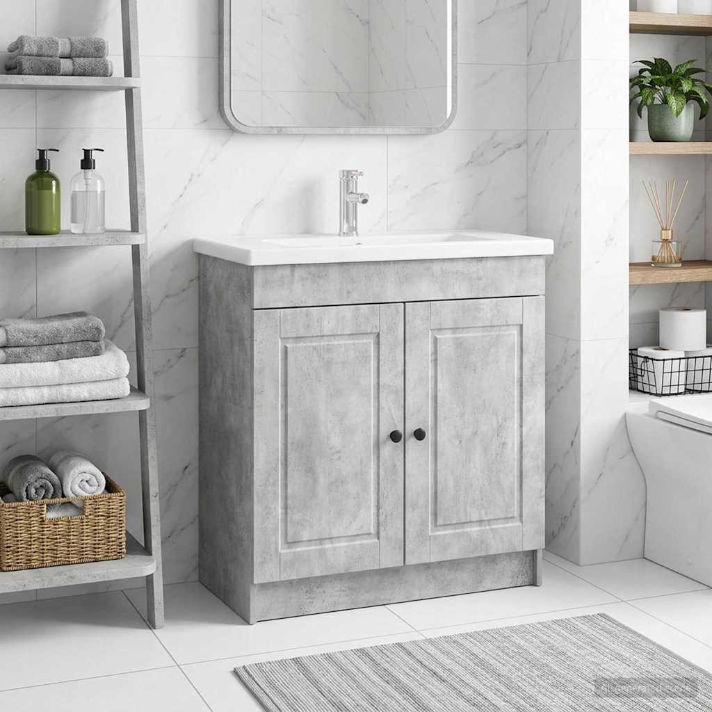 Bathroom under Sink Cabinet Concrete Grey 56 x 37.5 x 81 cm
